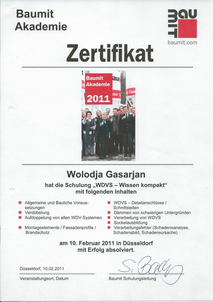 Zertifikat -WDVS